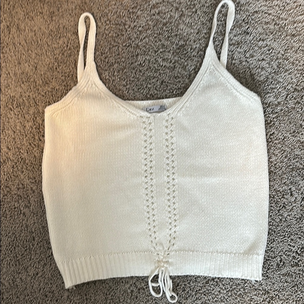 Dex Cream Ribbed Tie Front Camisole